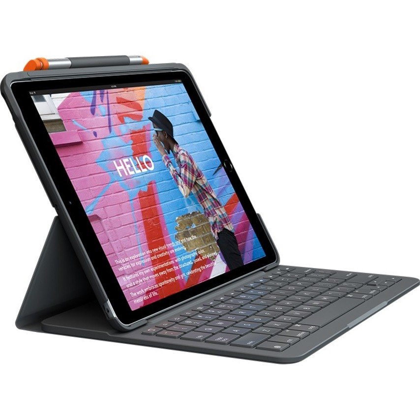 Logitech Slim Folio Keyboard/Cover Case (Folio) iPad (7th Generation), iPad (8th Generation), iPad (9th Generation) Tablet - Graphite