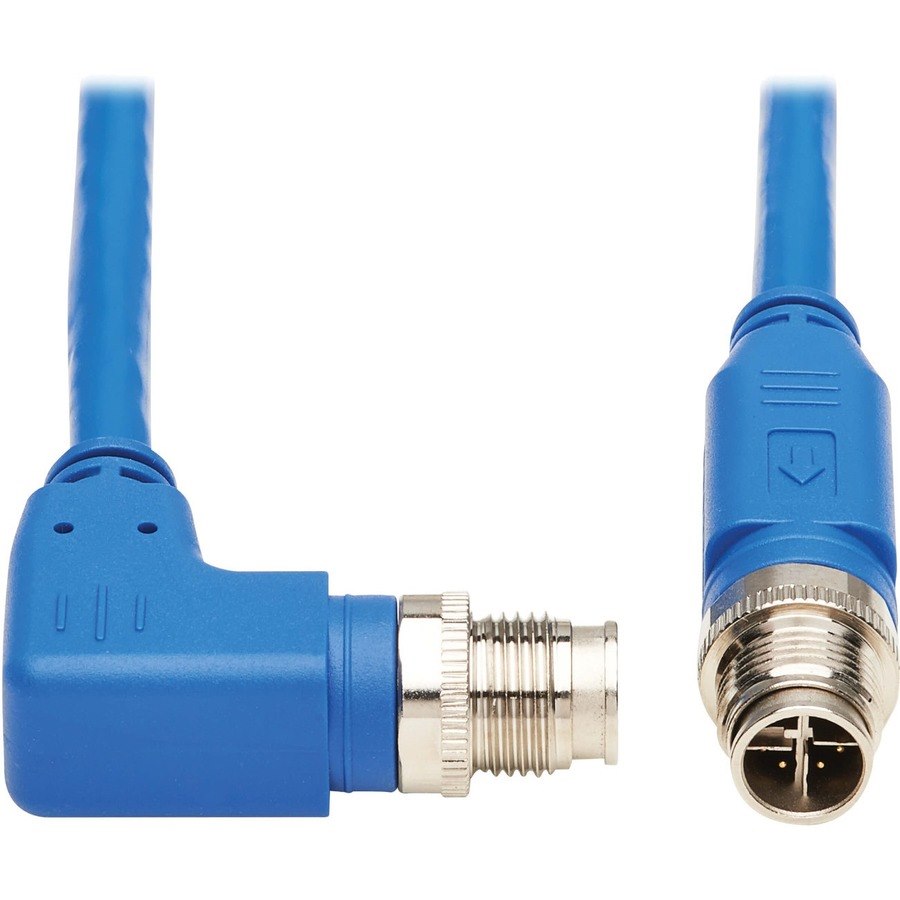 Eaton Tripp Lite Series M12 X-Code Cat6 1G UTP CMR-LP Ethernet Cable (Right-Angle M/M), IP68, PoE, Blue, 10 m (32.8 ft.), TAA