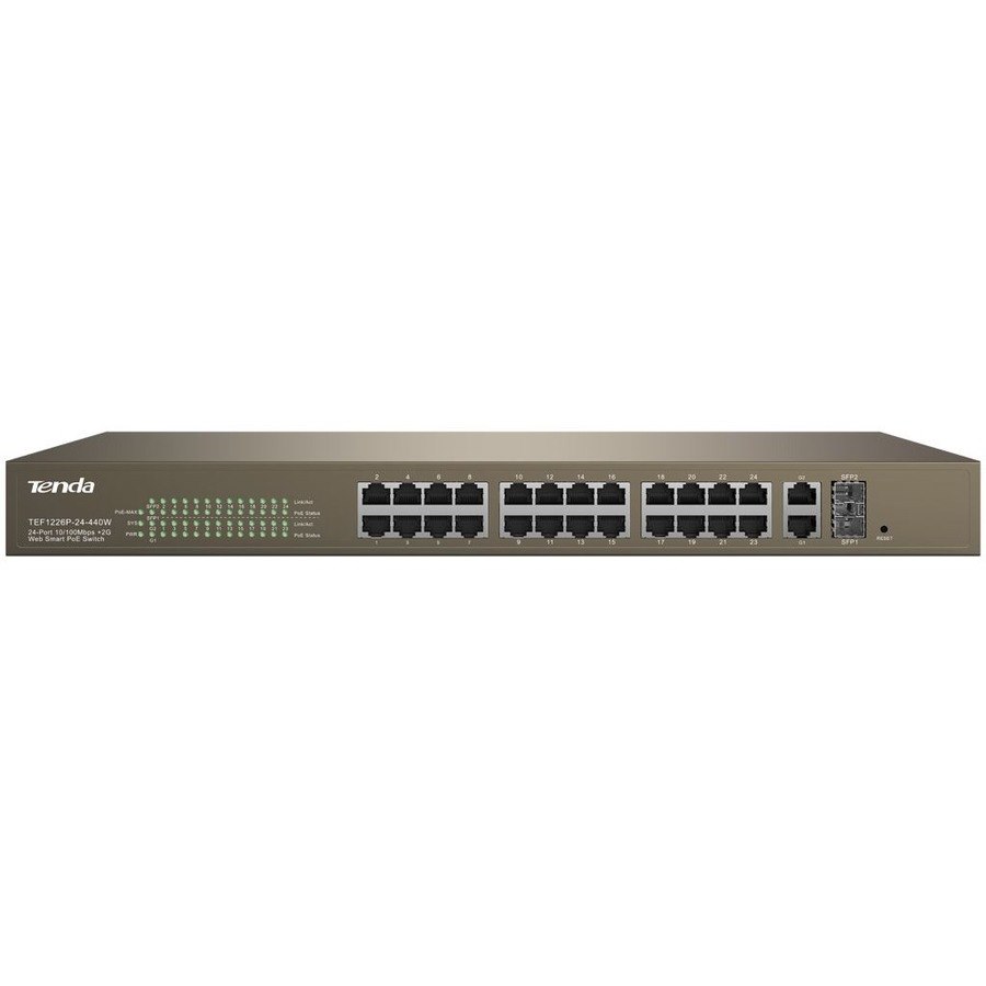 Tenda TEF1226P 24-Port 10/100 Mbps+2 Gigabit Web Smart POE Switch w/ 370W Output