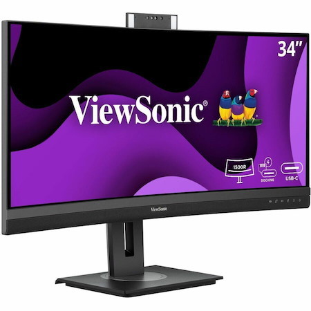 ViewSonic VG3457CV 34 Inch Ultrawide QHD 1440p Curved Video Conferencing Docking Monitor with Windows Hello Compatible IR Webcam, Advanced Ergonomics, and 100W USB C for Home and Office