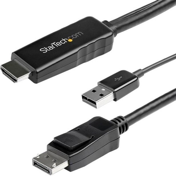 StarTech.com 2m (6ft) HDMI to DisplayPort Cable 4K 30Hz - Active HDMI 1.4 to DP 1.2 Adapter Cable with Audio - USB Powered Video Converter