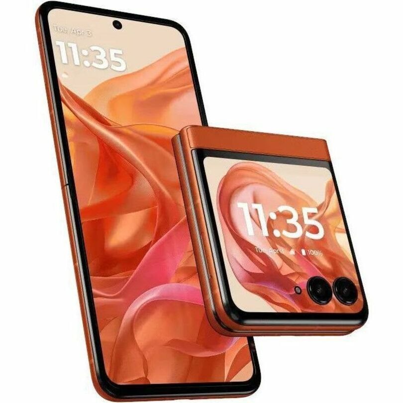 Motorola Mobility razr 2024 256 GB Smartphone - 6.9" Flexible Folding Screen P-OLED Full HD Plus 2640 x 1080 - Octa-core (Cortex A78Quad-core (4 Core) 2.50 GHz + Cortex A55 Quad-core (4 Core) 2 GHz - 8 GB RAM - Android 14 - 5G - Spritz Orange