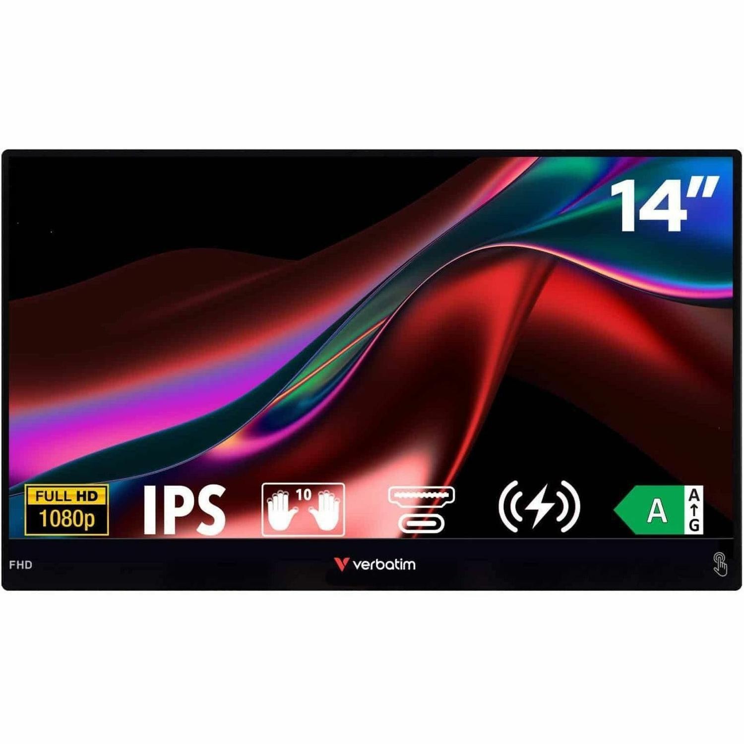 Verbatim Portable 14In FHD Touch Monitor Light With Wireless Power Supply Incl. Power Bank 5000mAh
