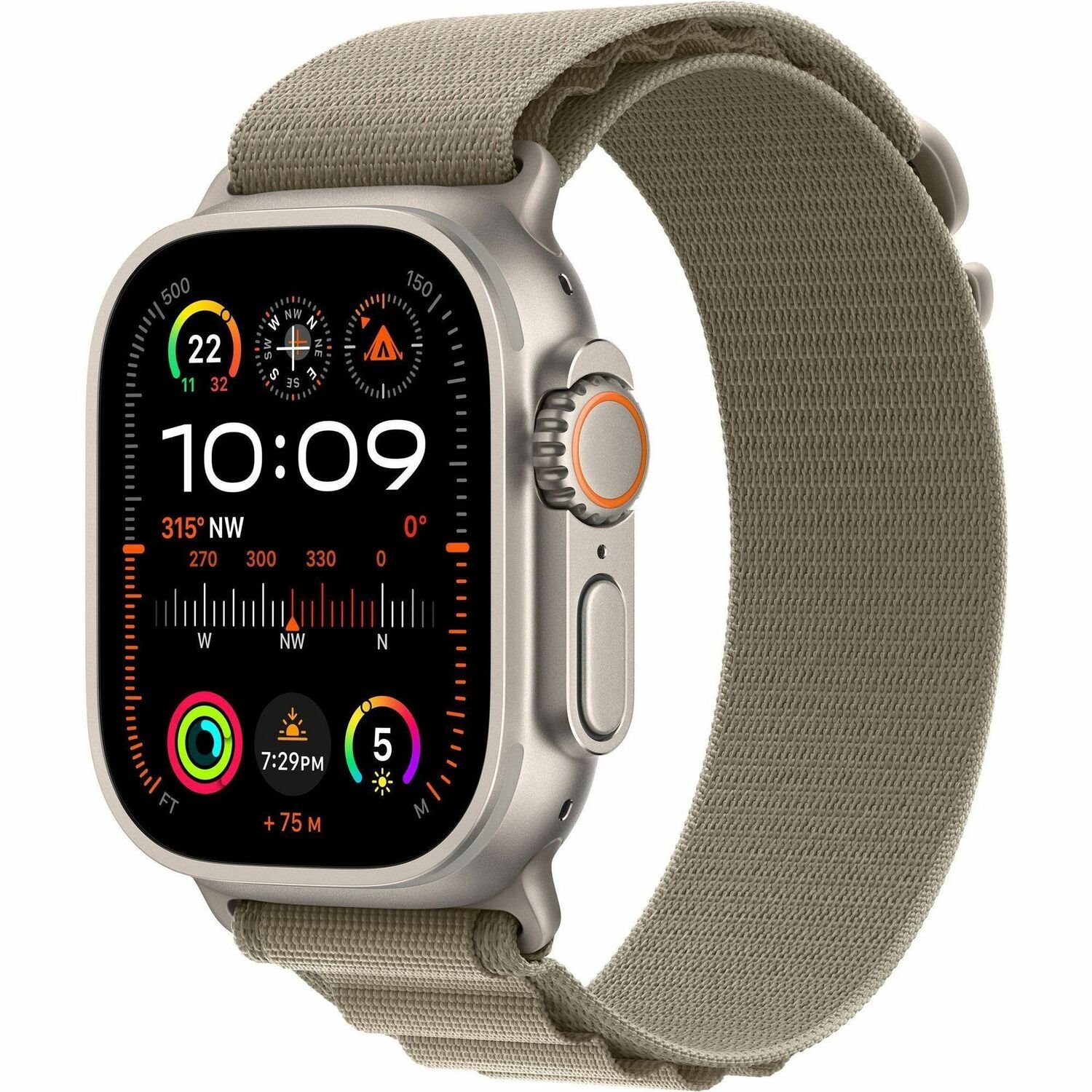 Apple Watch Ultra 2 Smart Watch - 49 mm Case Height - 44 mm Case Width - Natural Case Color - Tan Band Color - Glass Body Material - Titanium Case Material - Wireless LAN - LTE, UMTS