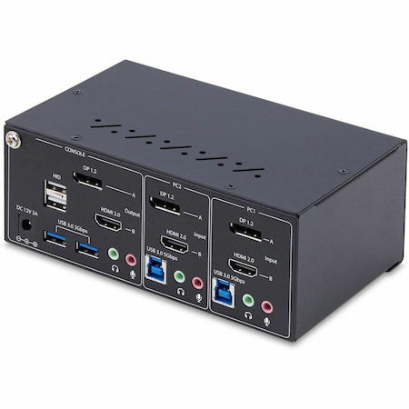 StarTech.com 2-Port Dual-Monitor DisplayPort and HDMI KVM Switch, 4K 60Hz, 2-Port USB 5Gbps Hub, 2x USB HID Ports, Hotkeys, TAA Compliant