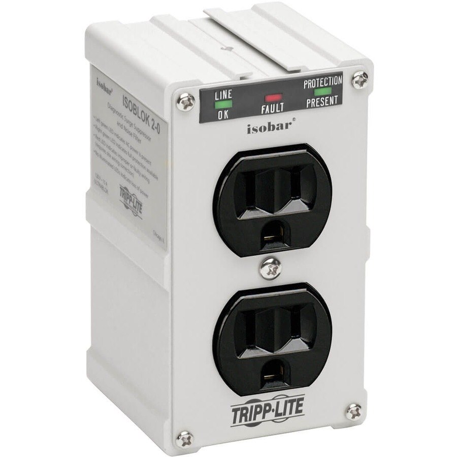 Tripp Lite by Eaton 2-Outlet Direct Plug-In 1410 Joules Isobar Surge Protector, 3 LEDs, Gray Housing, 4-in. Height