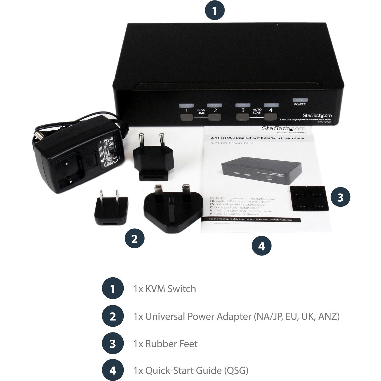 StarTech.com 4 Port DisplayPort KVM Switch w/ Audio - USB, Keyboard, Video, Mouse, Computer Switch Box for 2560x1600 DP Monitor (SV431DPUA)