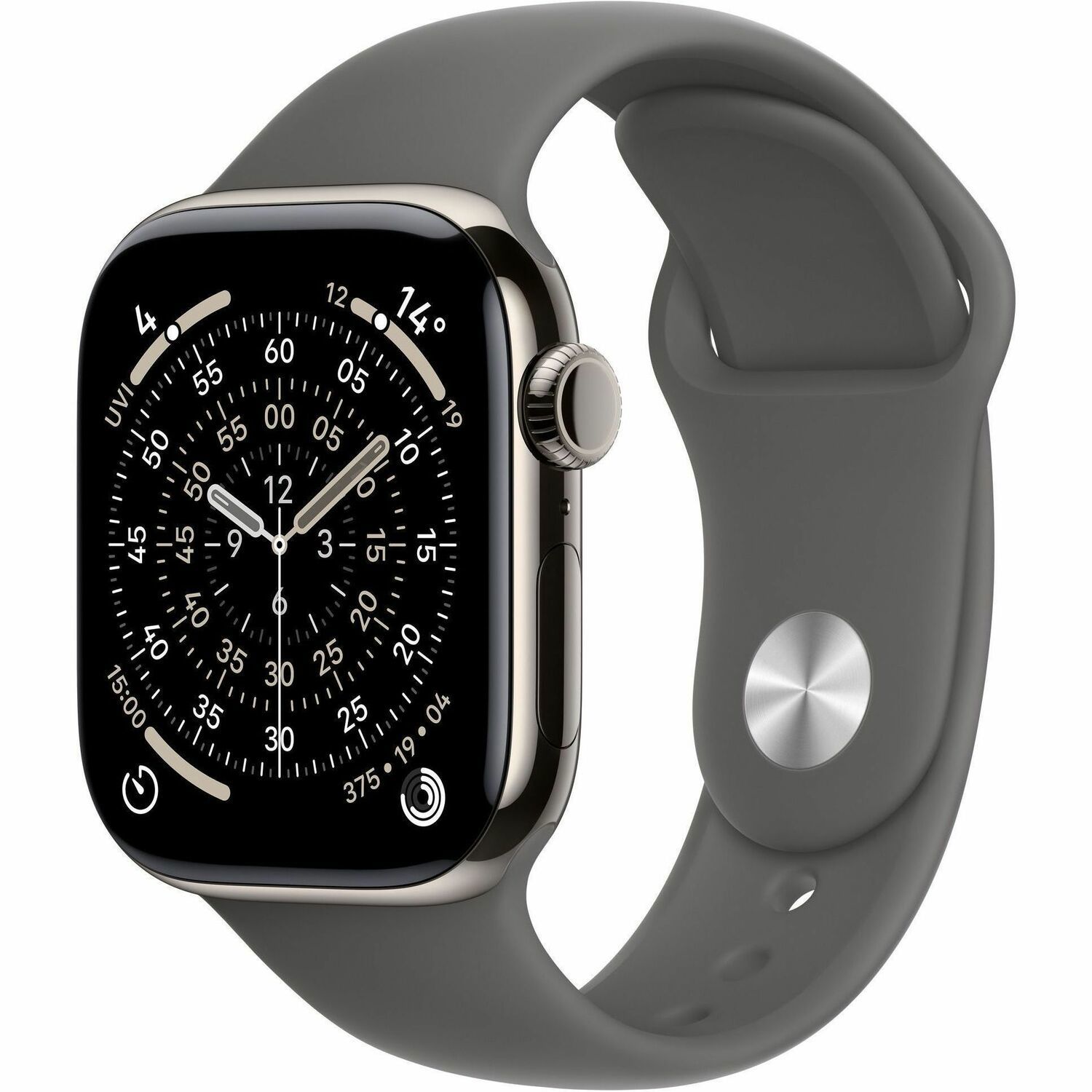 Apple Watch Series 11 (GPS + Cellular) - 42 MM - Natural Titanium - Smart Watch With Sport Band - Fluoroelastomer - Stone Grey - Band Size: S/M - 64 GB - Lte, Wi-Fi 4, Uwb, Bluetooth - 5G - 34.6 G