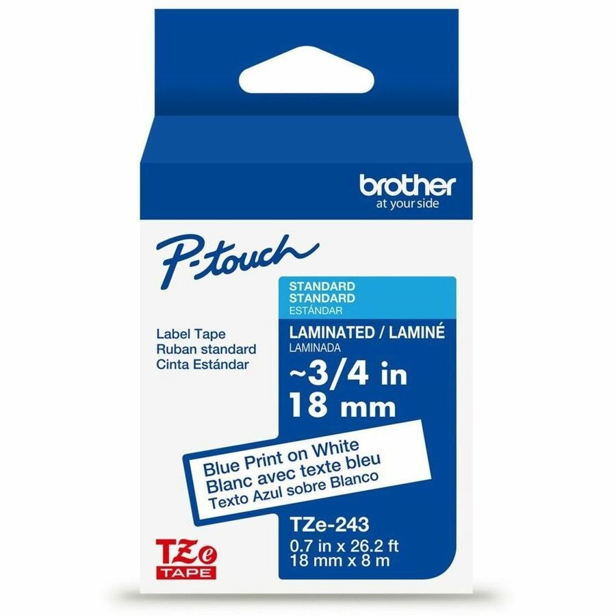 Brother Genuine P-touch TZe243 BL on WHT Label Tape, Laminated, 18mmX8m