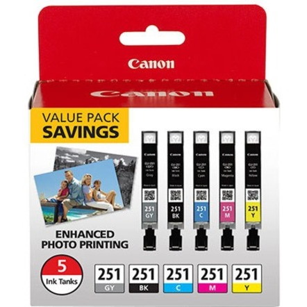 Canon Original Inkjet Ink Cartridge - Cyan, Magenta, Yellow, Gray, Black - 5 / Pack