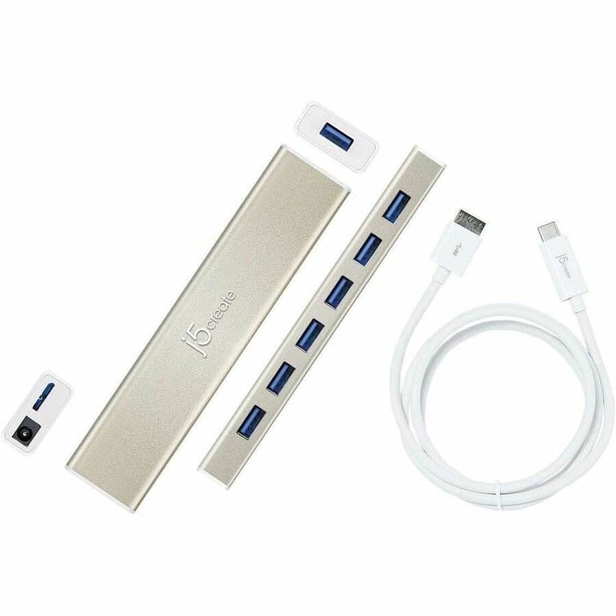 j5create JCH377 USB Hub - USB Type C - 640 MB/s - Notebook, Mouse, Keyboard, Flash Drive, Enclosure - Champagne Metallic - TAA Compliant