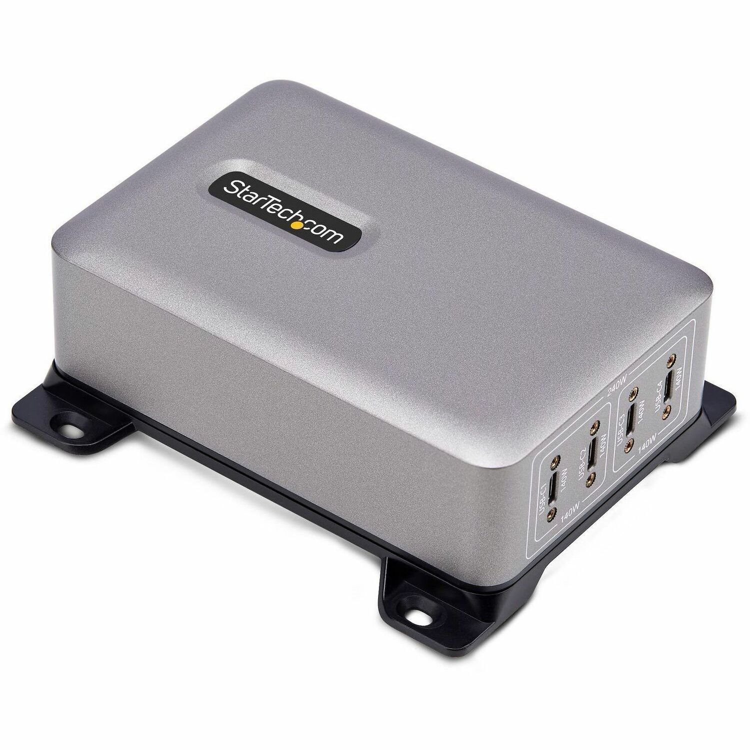 StarTech.com 4-Port Multi-Device USB-C Charger, 240W Total, Single Port 140W EPR, Screw Locking Ports, Ideal for Boardrooms