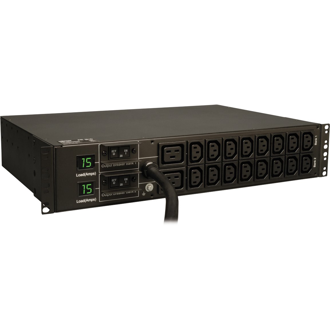 Eaton Tripp Lite Series 5.5kW Single-Phase Local Metered PDU, 208/230V Outlets (16 C13 & 2 C19), L6-30P, 12 ft. (3.66 m) Cord, 2U Rack-Mount, TAA