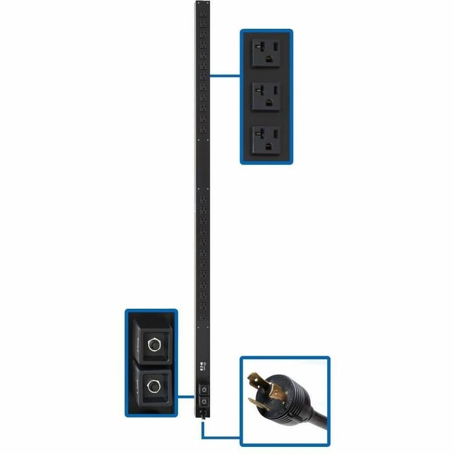 Eaton Tripp Lite Series 2.9kW 120V Single-Phase Basic PDU - 24 NEMA 5-15/20R Outlets, L5-30P Input, 10 ft. Cord, 63.75 in. 0U Rack