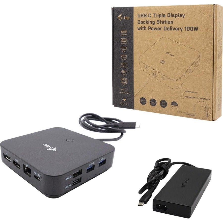 i-tec USB 3.2 Gen 1 (3.1 Gen 1) Type-C Docking Station for Tablet, Monitor, Smartphone, Notebook - 100 W - Black