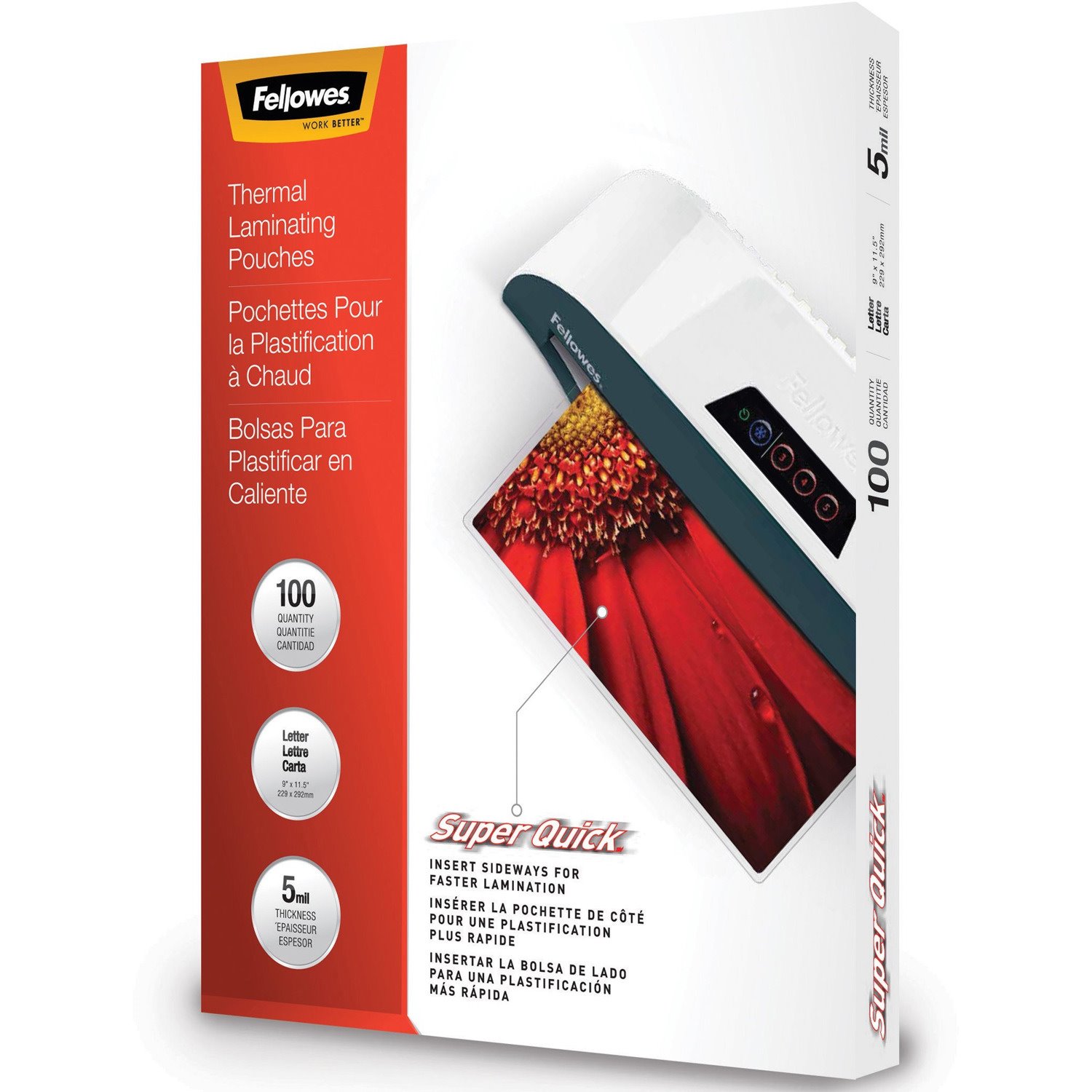 Fellowes Glossy SuperQuick Pouches - Letter, 5 mil, 100 pack