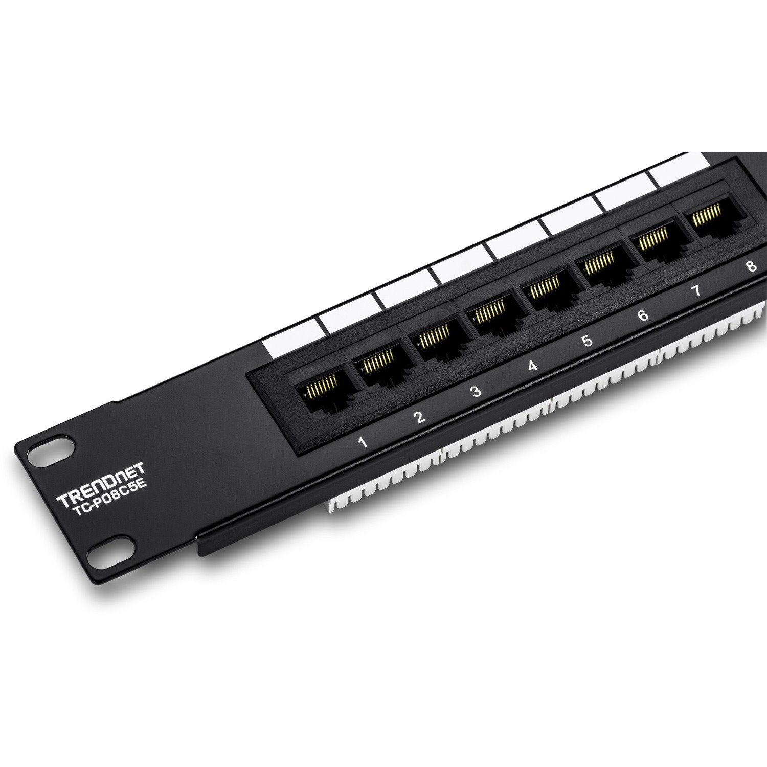 TRENDnet 8-Port Cat5/5e Unshielded Patch Panel, TC-P08C5E, Wallmount or Rackmount, 10 Inch Wide, 8 x Gigabit RJ-45 Ethernet Ports, 100 Mhz Connection, Color Coded Labeling, 110 IDC Terminal Blocks