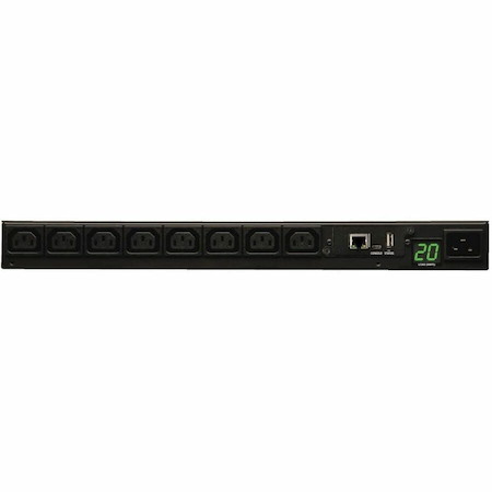 Eaton 3.7kW Single-Phase 208/230V Monitored PDU - LX Platform, 8 C13 Outlets, C20 Input with L6-20P Adapter, 2.4m Cord, 1U Rack-Mount, TAA