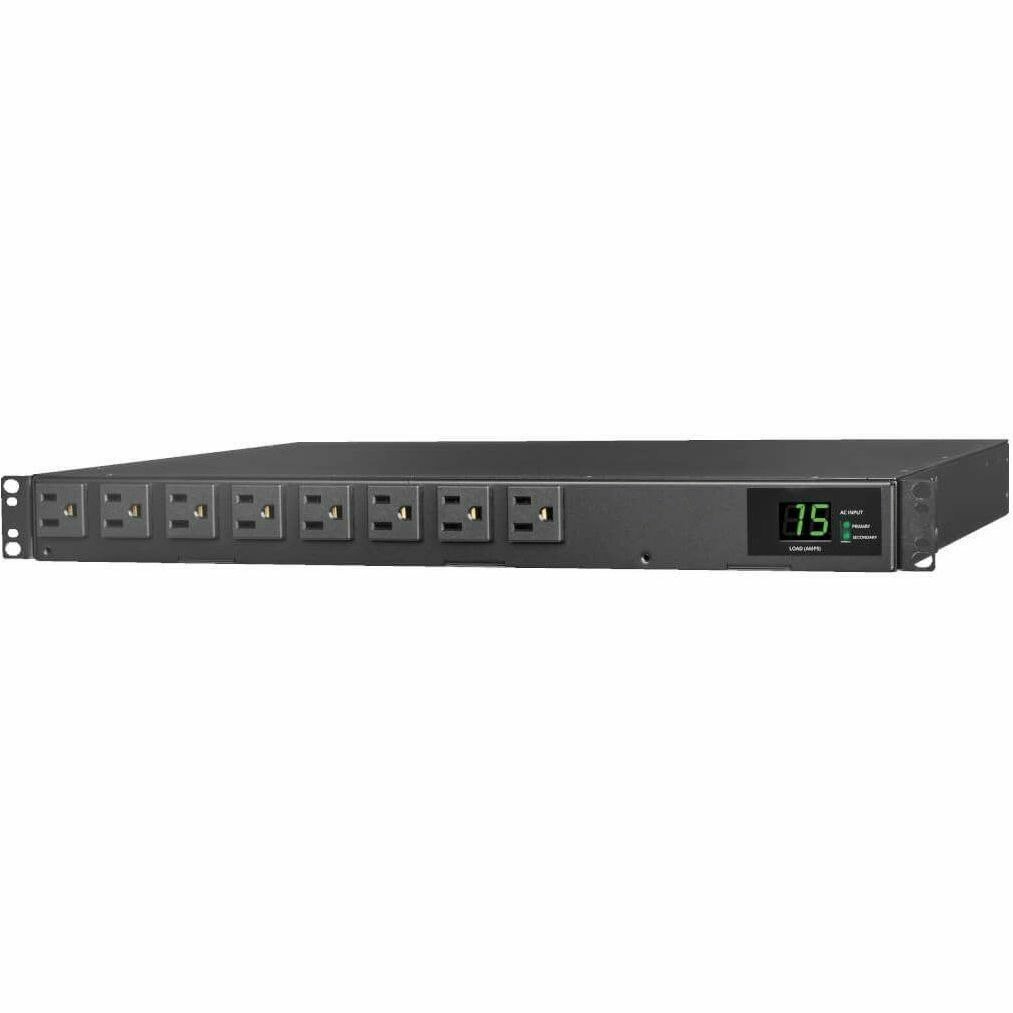 Eaton Tripp Lite Series 1.44kW 120V Single-Phase ATS/Local Metered PDU - 8 NEMA 5-15R Outlets, Dual 5-15P Inputs, 12 ft. Cords, 1U, TAA