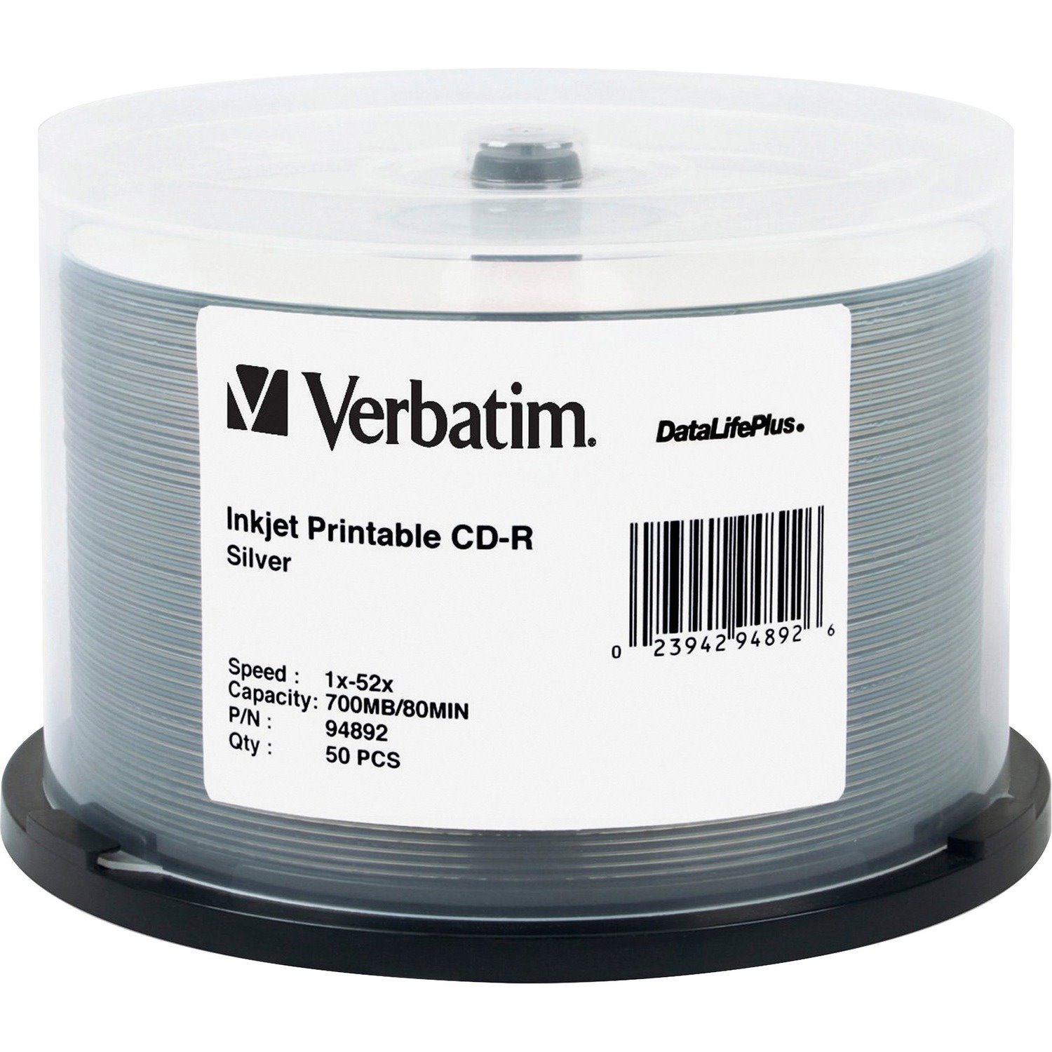 Verbatim CD-R 700MB 52X DataLifePlus Silver Inkjet Printable - 50pk Spindle