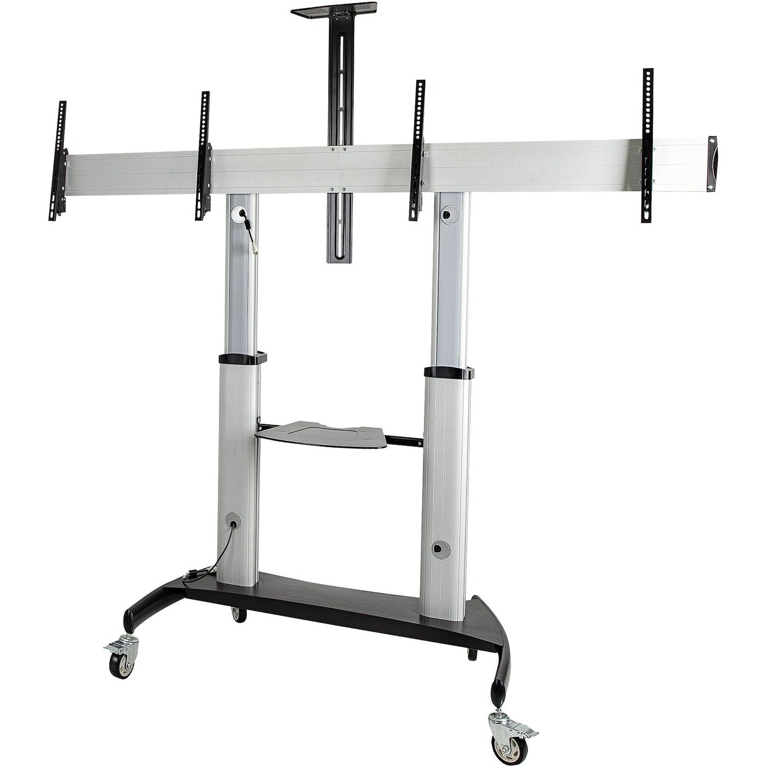 StarTech.com Dual TV Cart, 60in VESA TVs up to 50kg/110lb each, Height Adjustable Mobile Display Mount/Cart, Rolling TV Cart on Wheels