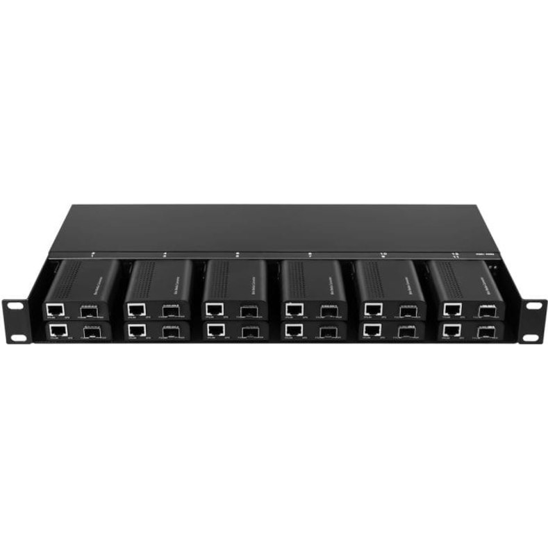 Axiom Mini-Media Converter Rack Mount Chassis - 1U, 12 Slots, Dual AC 220v