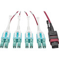 Eaton Tripp Lite Series 40G MTP/MPO to 4xLC Fan-Out OM4 Plenum-Rated Fiber Optic Cable, 40GBASE-SR4, Push/Pull Tabs, Magenta, 2 m
