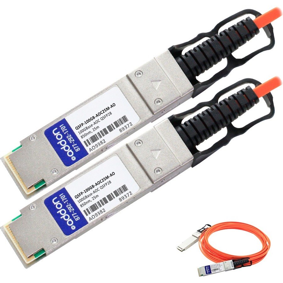 AddOn MSA and TAA Compliant 100GBase-AOC QSFP28 Active Optical Cable (850nm, MMF, 25m)