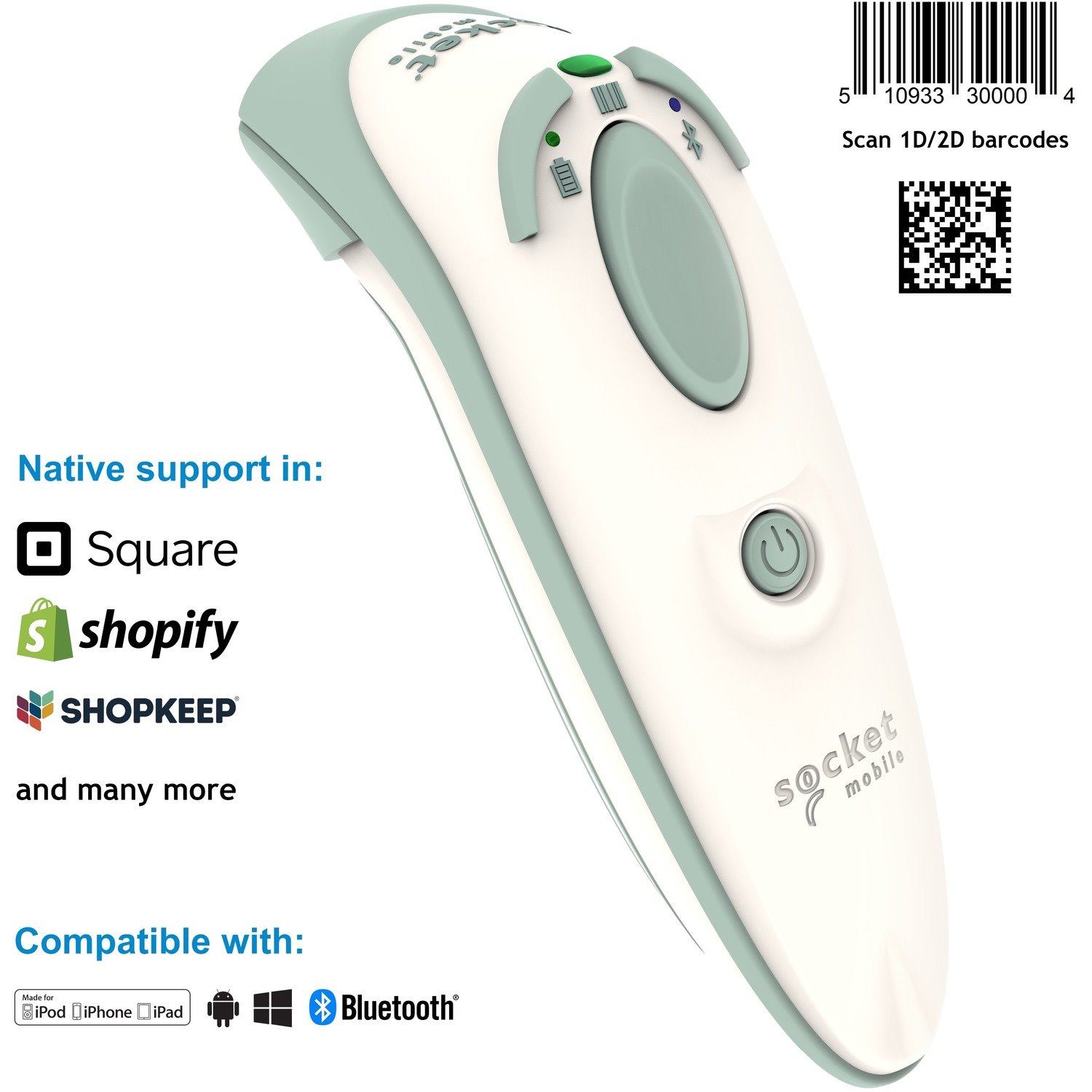 Socket Mobile DuraScan&reg; D755, Ultimate Barcode Scanner for Health Care, White