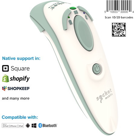 Socket Mobile DuraScan D755 Healthcare Handheld Barcode Scanner - Wireless Connectivity - Green, White