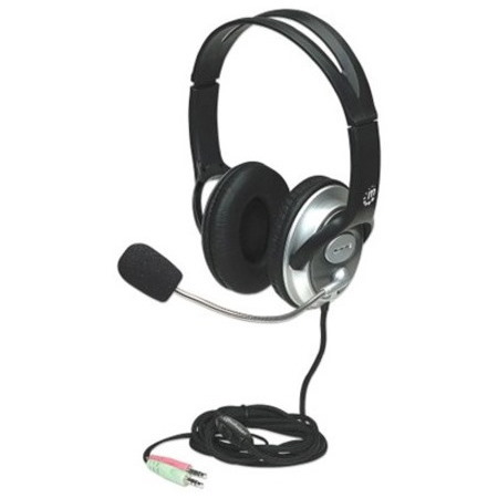 Stereo Over-Ear Headset (3.5mm), Microphone Boom (padded), Adjustable Steel Headband, In-Line Volume Control, Ear Cushions, Std 2x 3.5mm stereo jack/plug for audio/mic use, cable 2.5m, 3 Year Warranty