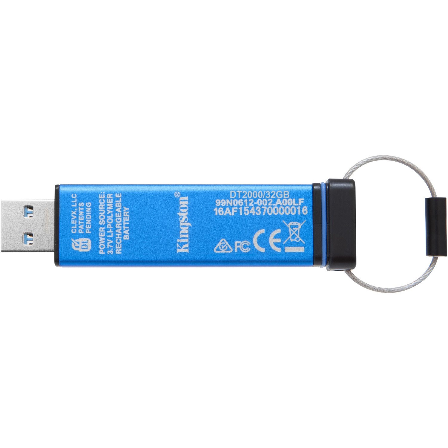 Kingston DataTraveler 2000 DT2000 32 GB USB 3.1 Flash Drive - Blue - 256-bit AES