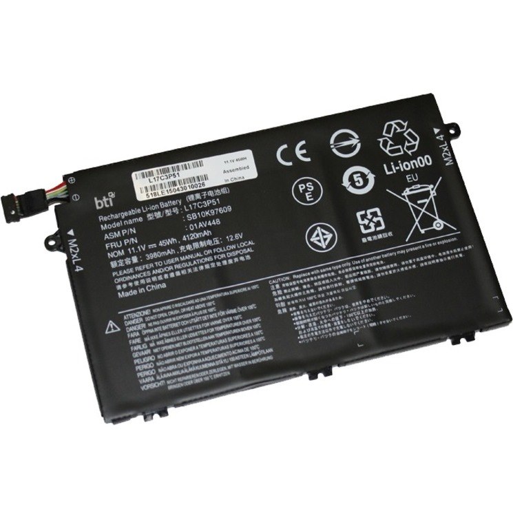 BTI L17C3P51-BTI 11.1V 45WHR LI-ION BATTERY 01AV445, 5B10W13887, L17C3P51, L17M3P52, SB10K97608, 01AV446, 5B10W13888, L17L3951, SB10K79606, SB10K97609, 01AV447, 5B10W13889, L17L3P51, SB10K97606, 01AV448, 5B10W13890, L17M3P51, SB10K97607 THINKPAD E14, THINKPAD E15, THINKPAD E480, THINKPAD E485, THINKPAD E490, THINKPAD E495, THINKPAD E580, THINKPAD E585, THINKPAD E590, THINKPAD E595