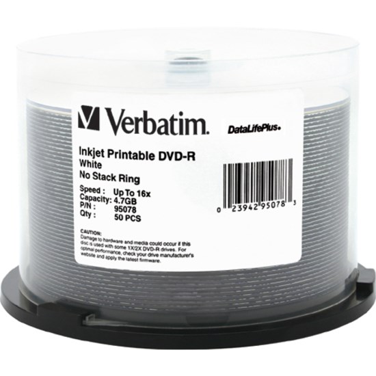 Verbatim DataLifePlus 95078 DVD Recordable Media - DVD-R - 16x - 4.70 GB - 200 - White