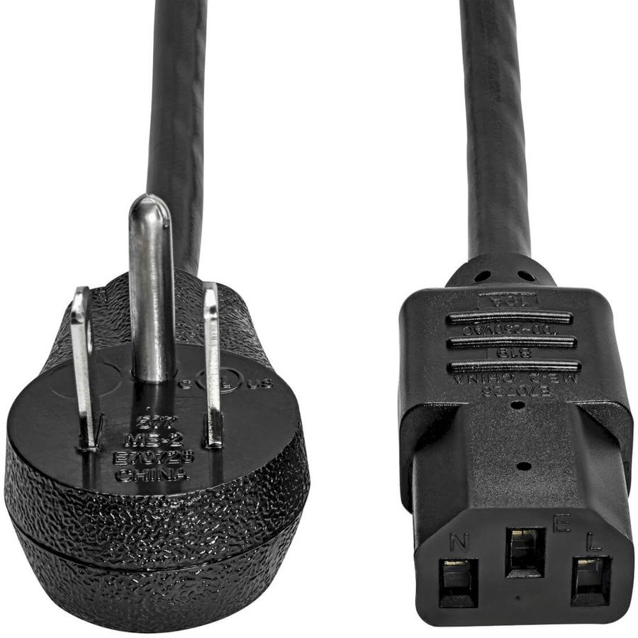 Eaton Tripp Lite Series Computer Power Cord, Right-Angle NEMA 5-15P to C13 - Heavy-Duty, 15A, 125V, 14 AWG, 2 ft. (0.61 m), Black