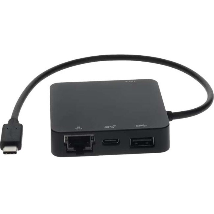 AddOn 8in USB C Male to USB C 3.1, HDMI 4K, USB A 3.1 Gen 2, and RJ-45 Female Black Hub