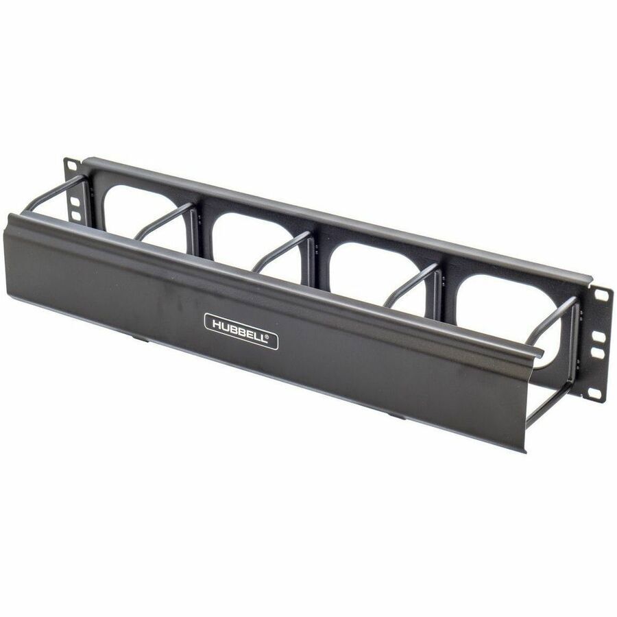 Hubbell Premise Wiring Horizontal Cable Management, M-Series, 3-Unit, 4" Extension, With Cover, Black