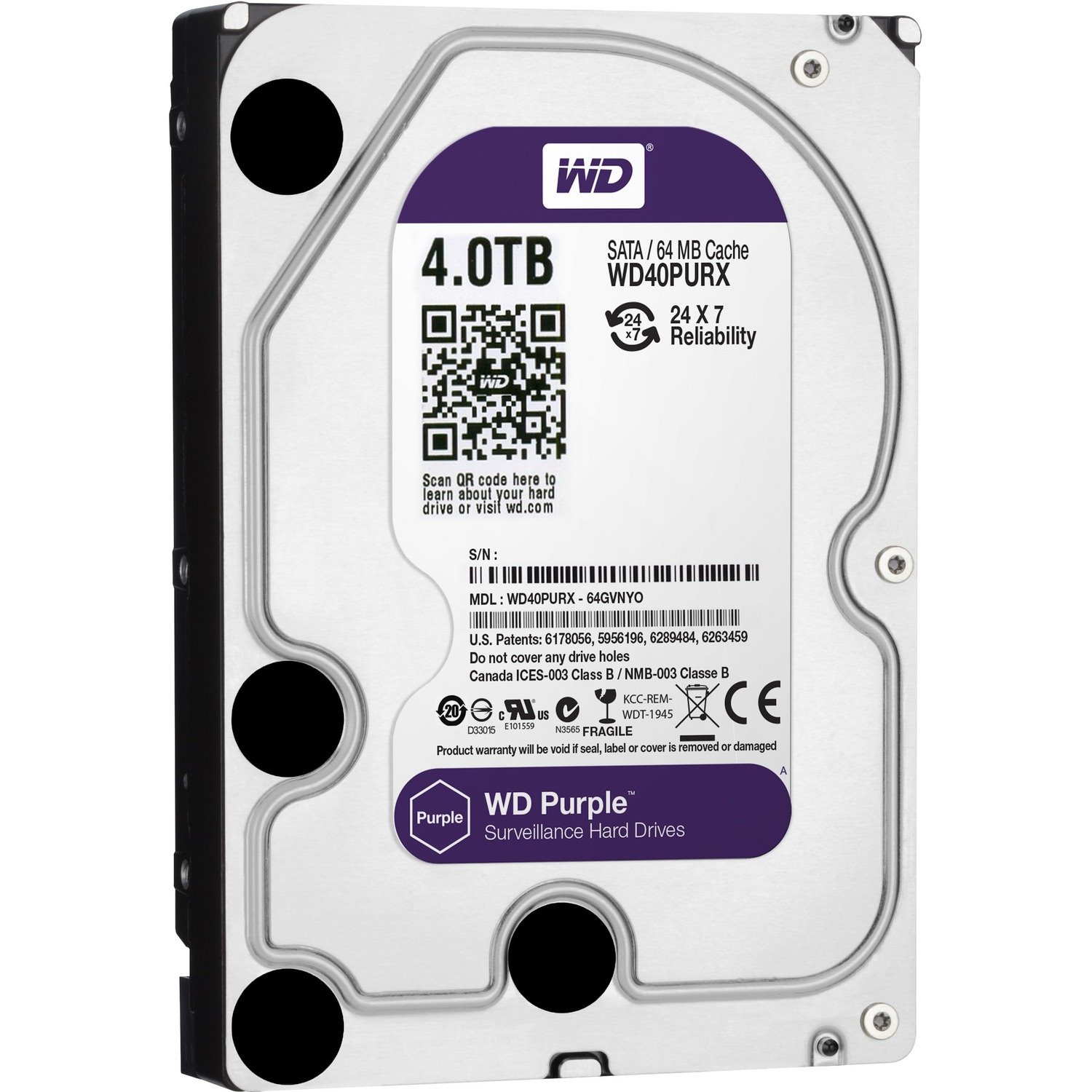 WD Purple WD40PURX 4 TB Hard Drive - 3.5" Internal - SATA (SATA/600)