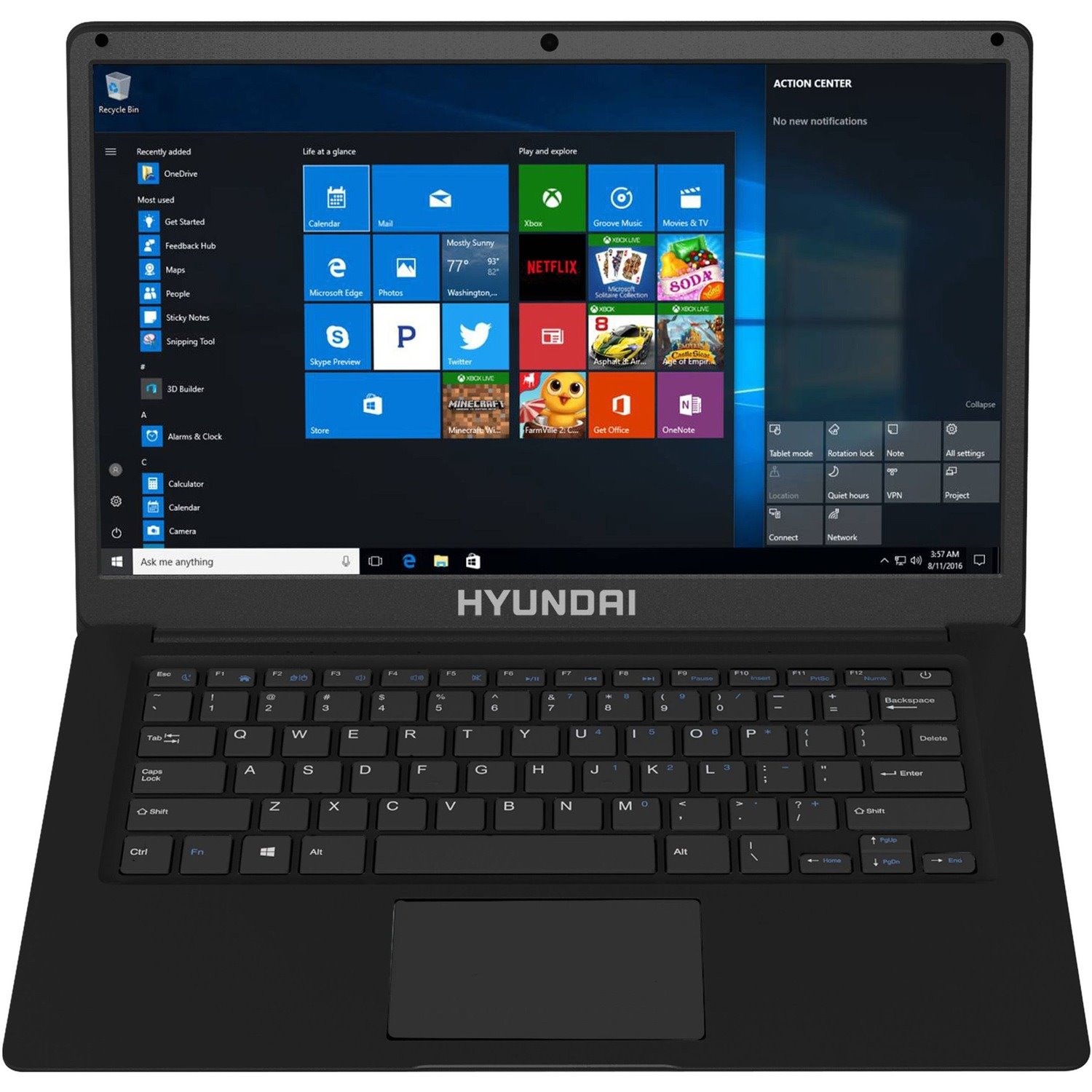 Hyundai Thinnote-A, 14.1" Celeron Laptop, 4GB RAM, 64GB Storage, Expandable 2.5" SATA HDD Slot, Windows 10 Pro, Black