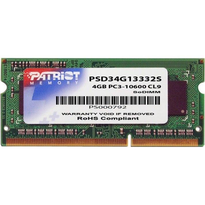 Patriot Memory Signature PSD34G13332S RAM Module for Notebook - 4 GB (1 x 4GB) - DDR3-1333/PC3-10600 DDR3 SDRAM - 1333 MHz - CL9 - 1.50 V