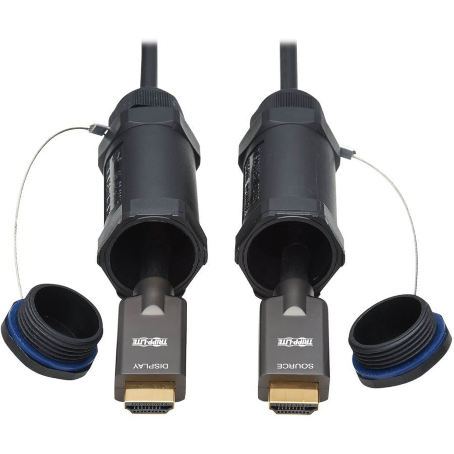 Eaton Tripp Lite Series High-Speed Armored HDMI Fiber Active Optical Cable (AOC) with Hooded Connectors and Reel - 4K @ 60 Hz, HDR, IP68, M/M, Black, 100 m (328 ft.)