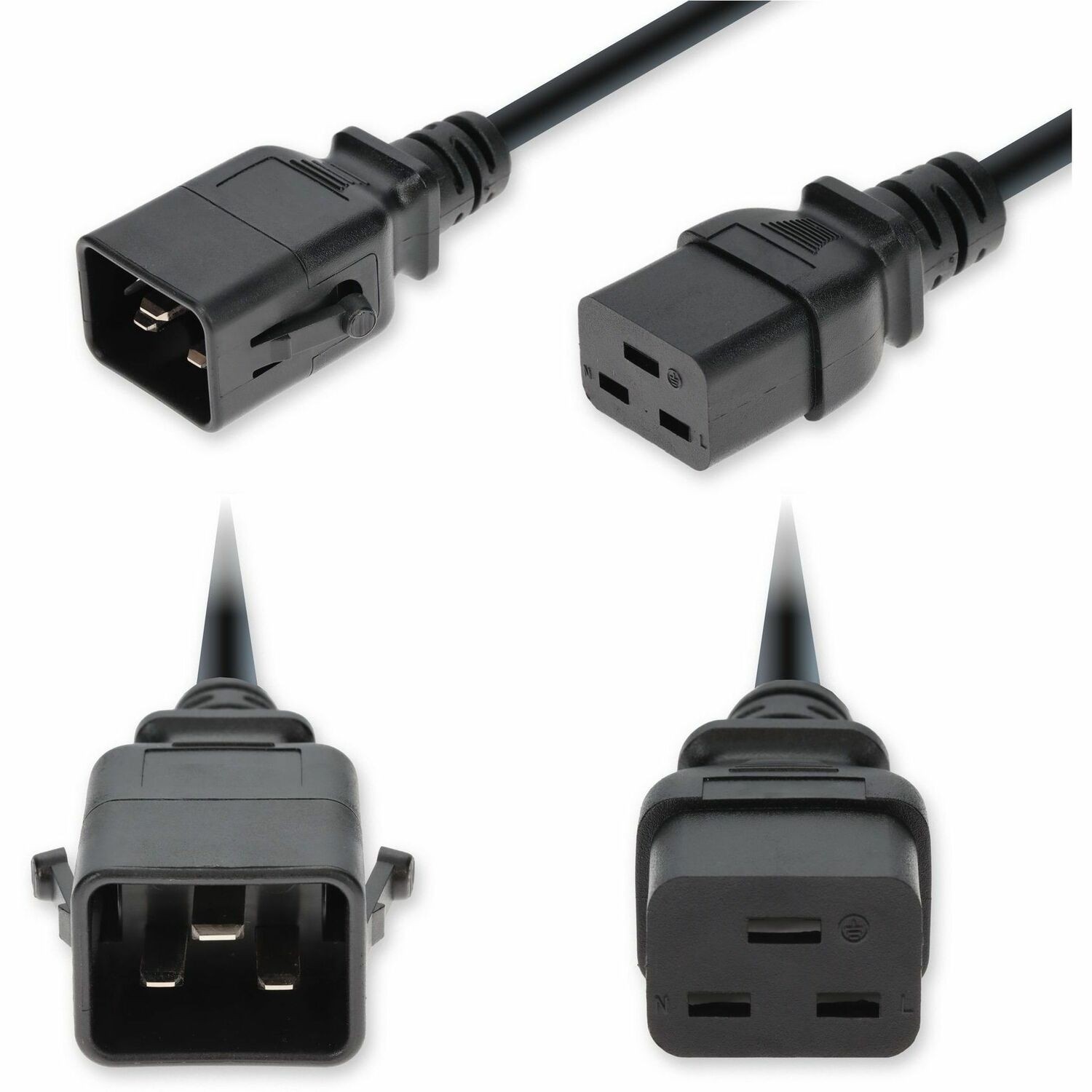 AddOn 2ft C20 Male to C19 Female P-Lock Compatible Standard Commercial Temp 14 AWG 250V at 15A PVC SJT (Service Junior Thermoplastic) Black Power Cable