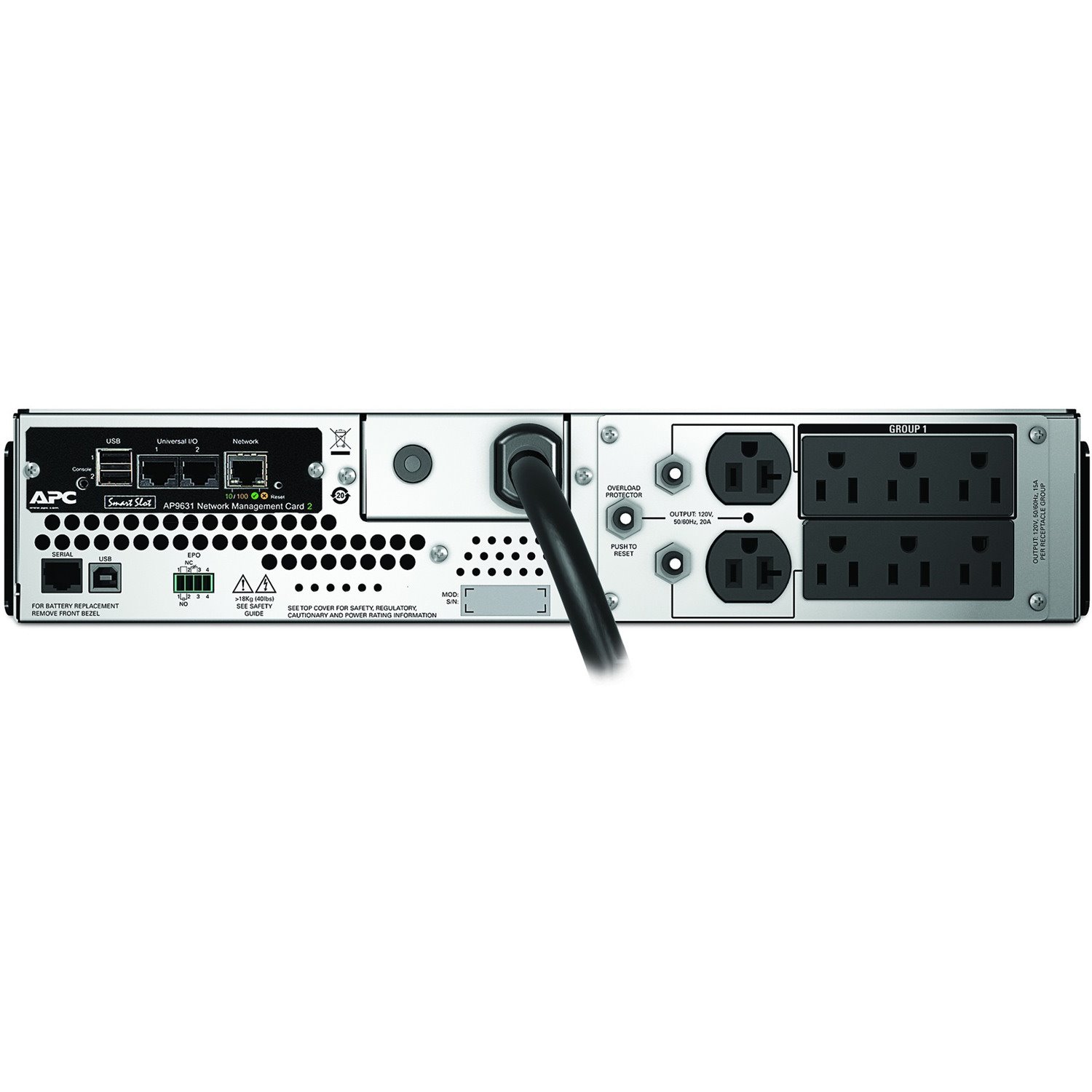 APC Smart-UPS, Line Interactive, 2200VA, Rackmount 2U, 120V, 6x NEMA 5-15R+2x NEMA 5-20R outlets, Network Card, AVR, LCD