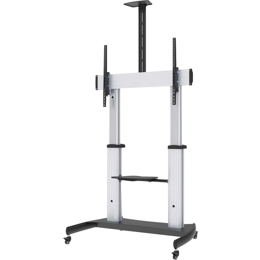 Manhattan TV & Monitor Mount, Trolley Stand, 1 screen, Screen Sizes: 60-100" , Silver/Black, VESA 200x200 to 800x600mm, Max 100kg, Height adjustable 1200 to 1685mm, Camera and AV shelves, Aluminium, LFD, Lifetime Warranty