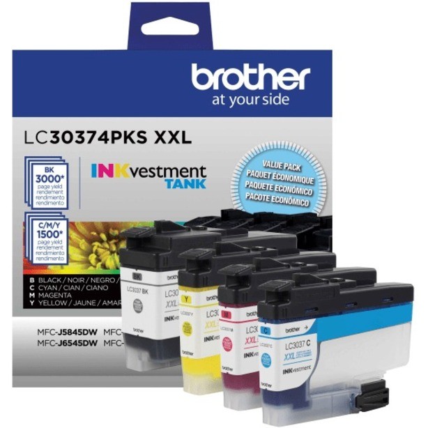 Brother LC3037 Genuine High-Yield Multi-Pack Ink, Black/Cyan/Magenta/Yellow, Pack Of 4 Cartridges, LC30374PKS