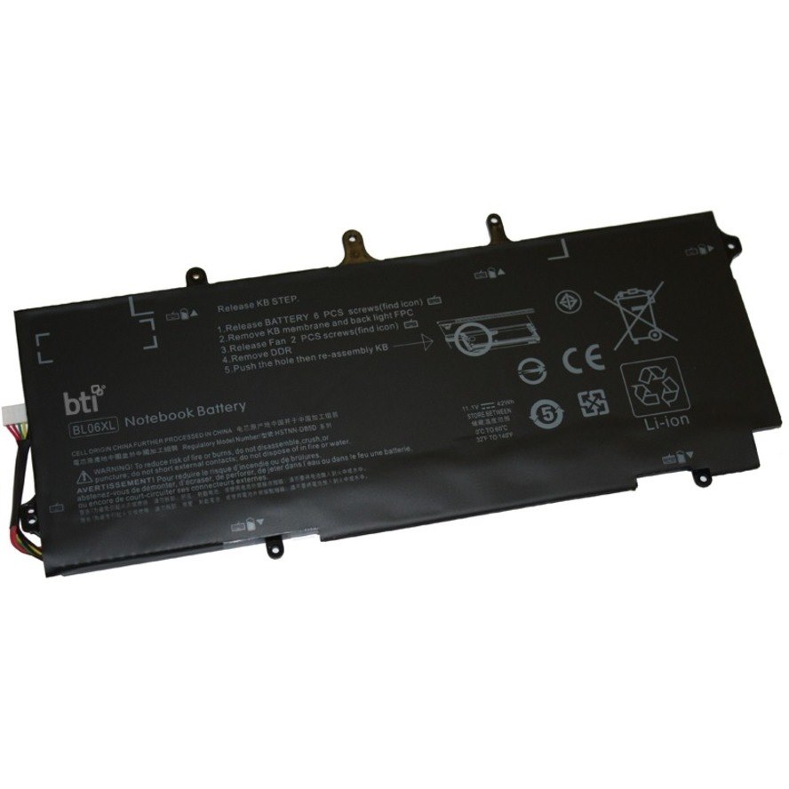 BTI 722297-005-BTI 11.1V 42WHR LI-ION BATTERY 722236-171, 722297-001, BL06XL, HSTNN-W02C, 722236-1C1, 722297-005, BLO6XL, 722236-271, BL06042XL, HSTNN-DB5D, 722236-2C1, BL06O42XL, HSTNN-IB5D ELITEBOOK FOLIO 1040 G1, ELITEBOOK FOLIO 1040 G2