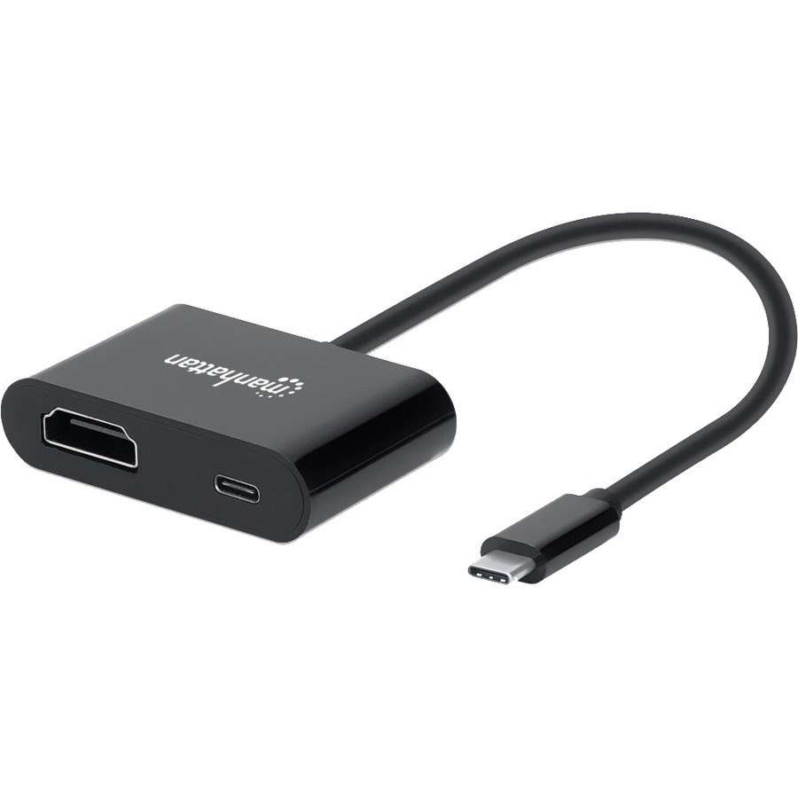 Manhattan USB-C to HDMI and USB-C (inc Power Delivery), 4K@60Hz, 19.5cm, Black, Power Delivery to USB-C Port (60W), CDP2HDUCP, Male to Females, Lifetime Warranty, Retail Box