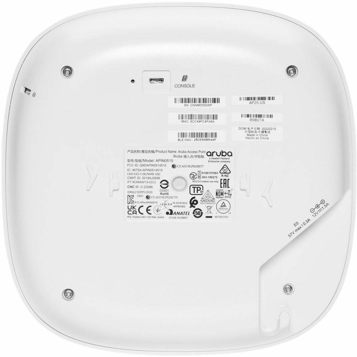 HPE Instant On AP25 Dual Band IEEE 802.11 a/b/g/n/ac/ax 5.30 Gbit/s Wireless Access Point - Indoor