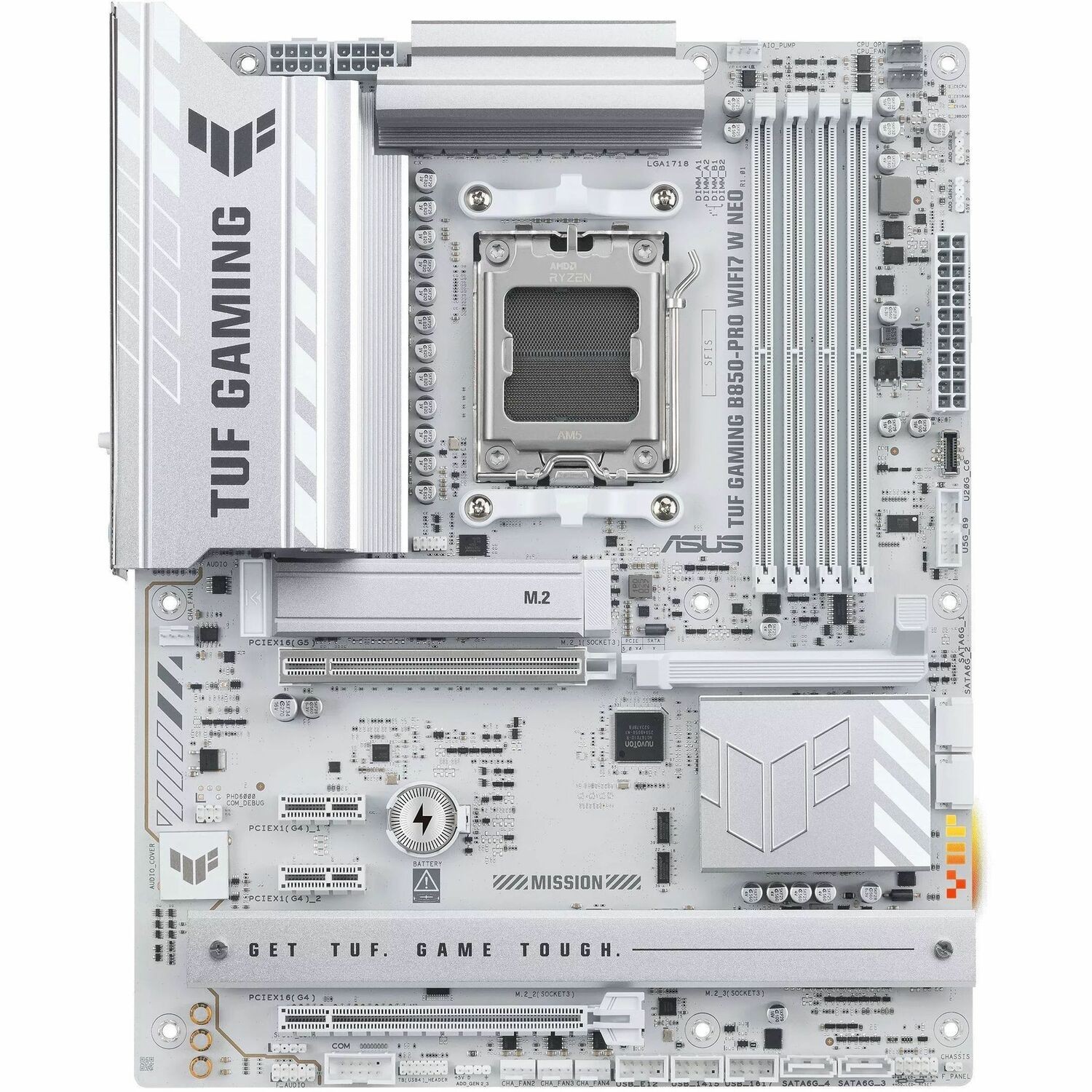 ASUS AMD TUF GAMING B850-PRO WIFI7 W NEO, AM5, 4DIMM, 256GB DDR5, 8400+MT/s, PCIe5.0 x16, x3 M.2, WiFi7, 2.5GbE, USB 20Gbps, HDMI2.1, DP1.4