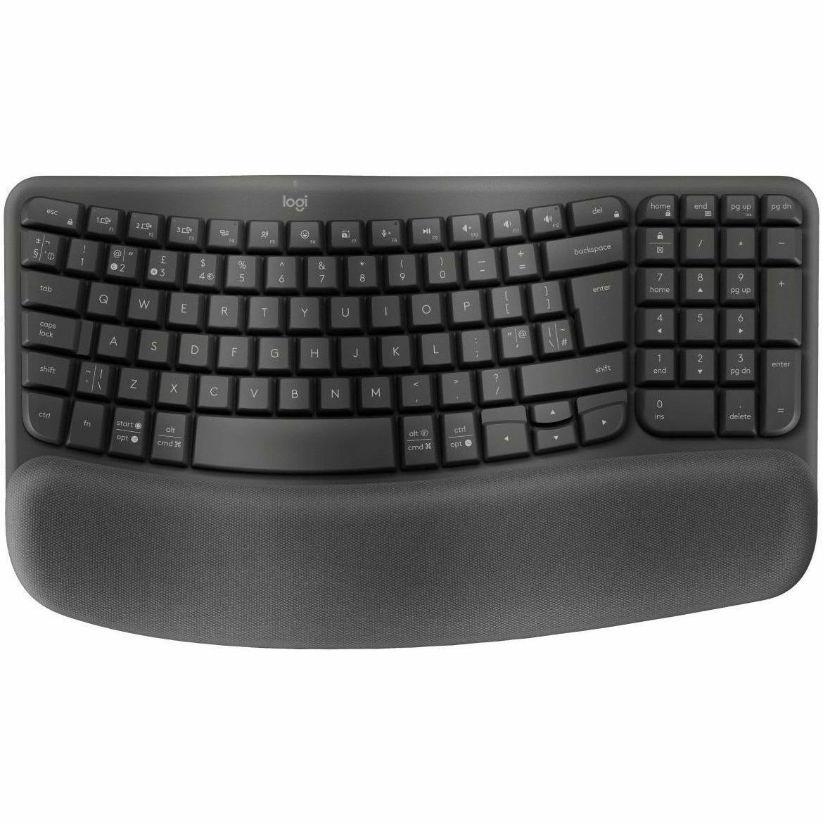 Logitech Wave Keys for Business Keyboard - Wireless Connectivity - USB Type A Interface - Danish, Norwegian, Swedish, Finnish - Graphite